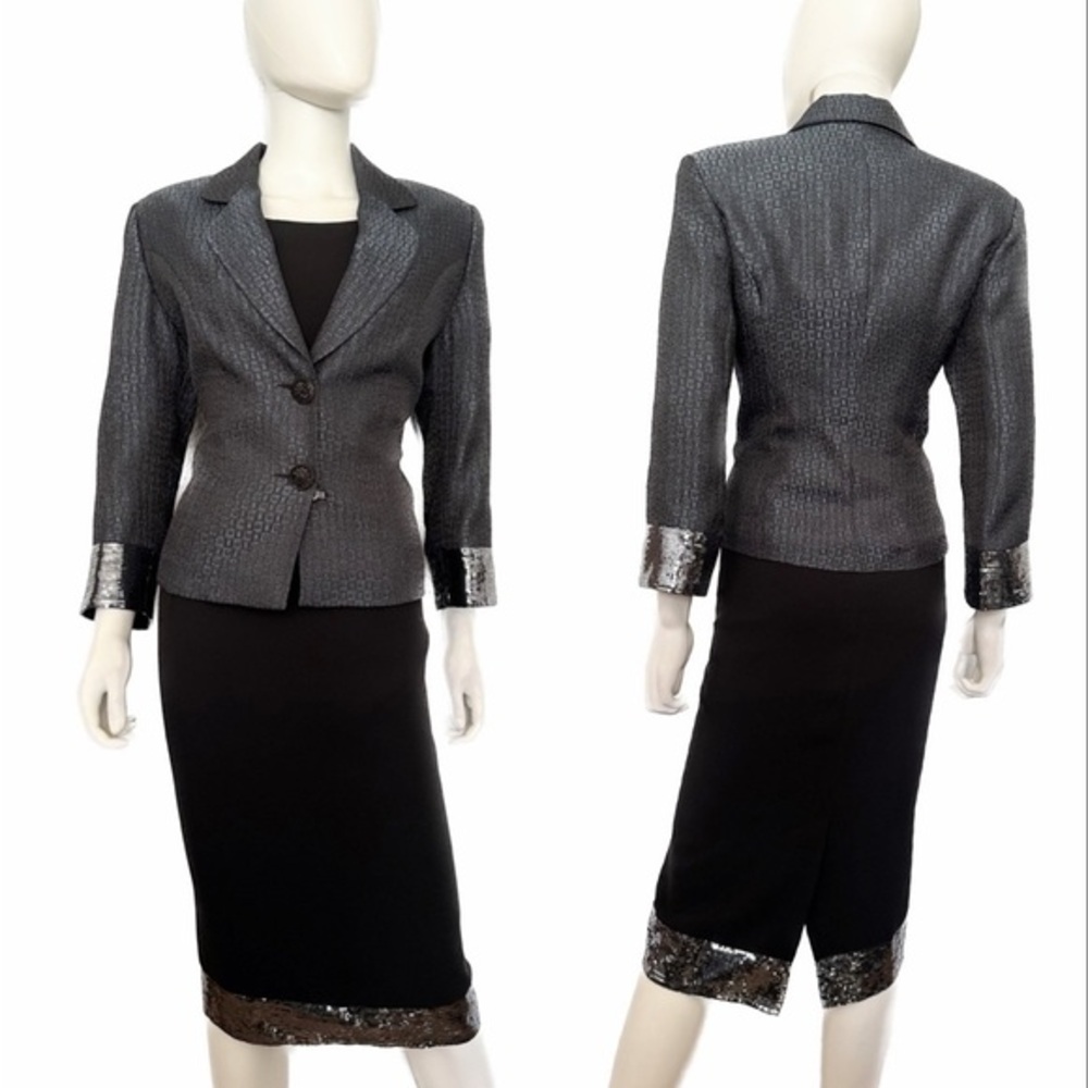 NWT WOMEN SET DRESS SUIT BLACK SOLID DRESS/COLLARED JACKET CASUAL PARTY COCKTAIL